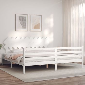 Cama Matrimonial | Cama Para Adultos | Estructura De Cama Con Cabecero Madera Maciza Blanco 200x200cm Cfw696843