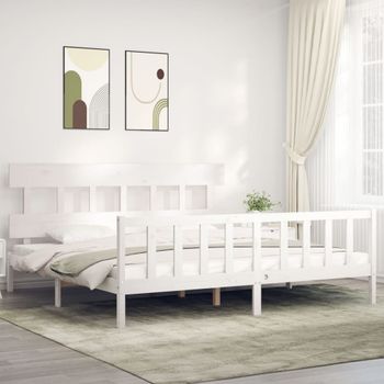 Cama Matrimonial | Cama Para Adultos | Estructura De Cama Con Cabecero Madera Maciza Blanco 200x200cm Cfw877794