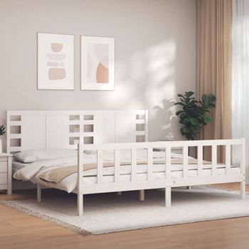 Cama Matrimonial | Cama Para Adultos | Estructura De Cama Con Cabecero Madera Maciza Blanco 200x200cm Cfw471984