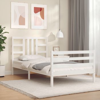 Cama Individual | Cama Para Adultos | Estructura De Cama Con Cabecero Madera Maciza Blanco 90x200 Cm Cfw580402