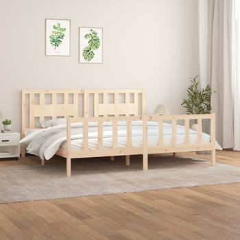 Cama Matrimonial | Cama Para Adultos | Estructura De Cama Con Cabecero Madera Maciza De Pino 200x200cm Cfw212414