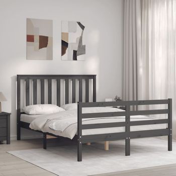 Cama Matrimonial | Cama Para Adultos | Estructura De Cama Con Cabecero Madera Maciza Gris 140x190 Cm Cfw860587