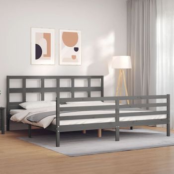 Cama Matrimonial | Cama Para Adultos | Estructura De Cama Con Cabecero Madera Maciza Gris 200x200 Cm Cfw638905