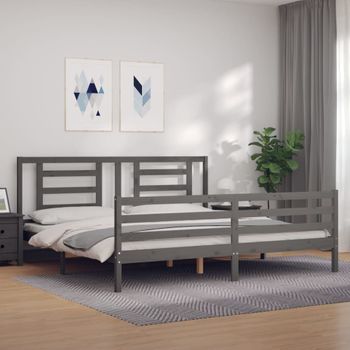 Cama Matrimonial | Cama Para Adultos | Estructura De Cama Con Cabecero Madera Maciza Gris 200x200 Cm Cfw773572