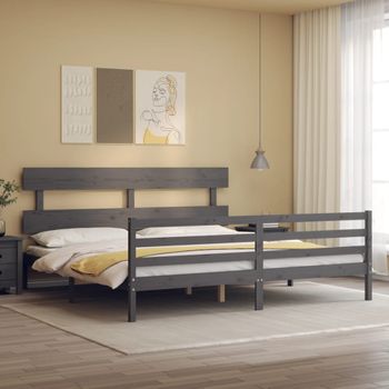 Cama Matrimonial | Cama Para Adultos | Estructura De Cama Con Cabecero Madera Maciza Gris 200x200 Cm Cfw286995