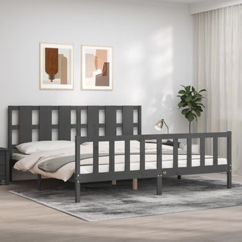 Cama Matrimonial | Cama Para Adultos | Estructura De Cama Con Cabecero Madera Maciza Gris 200x200 Cm Cfw453314