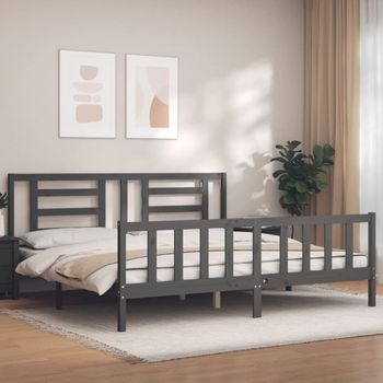 Cama Matrimonial | Cama Para Adultos | Estructura De Cama Con Cabecero Madera Maciza Gris 200x200 Cm Cfw125695