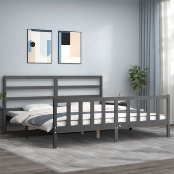 Cama Matrimonial | Cama Para Adultos | Estructura De Cama Con Cabecero Madera Maciza Gris 200x200 Cm Cfw957745