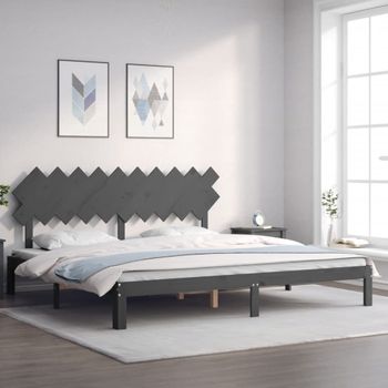 Cama Matrimonial | Cama Para Adultos | Estructura De Cama Con Cabecero Madera Maciza Gris 200x200 Cm Cfw310560