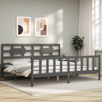 Cama Matrimonial | Cama Para Adultos | Estructura De Cama Con Cabecero Madera Maciza Gris 200x200 Cm Cfw666996