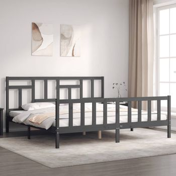 Cama Matrimonial | Cama Para Adultos | Estructura De Cama Con Cabecero Madera Maciza Gris 200x200 Cm Cfw851125