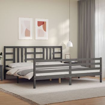 Cama Matrimonial | Cama Para Adultos | Estructura De Cama Con Cabecero Madera Maciza Gris 200x200 Cm Cfw512497