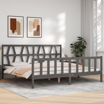 Cama Matrimonial | Cama Para Adultos | Estructura De Cama Con Cabecero Madera Maciza Gris 200x200 Cm Cfw740831