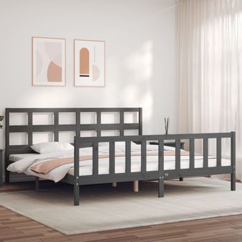 Cama Matrimonial | Cama Para Adultos | Estructura De Cama Con Cabecero Madera Maciza Gris 200x200 Cm Cfw437424