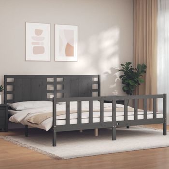 Cama Matrimonial | Cama Para Adultos | Estructura De Cama Con Cabecero Madera Maciza Gris 200x200cm Cfw239274