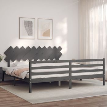 Cama Matrimonial | Cama Para Adultos | Estructura De Cama Con Cabecero Madera Maciza Gris 200x200cm Cfw367815