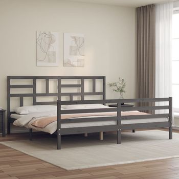 Cama Matrimonial | Cama Para Adultos | Estructura De Cama Con Cabecero Madera Maciza Gris 200x200cm Cfw499494