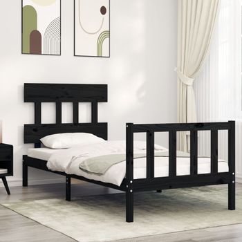 Cama Individual | Cama Para Adultos | Estructura De Cama Con Cabecero Madera Maciza Negro 100x200 Cm Cfw652131