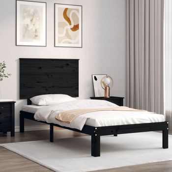 Cama Individual | Cama Para Adultos | Estructura De Cama Con Cabecero Madera Maciza Negro 100x200 Cm Cfw338845