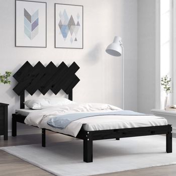 Cama Individual | Cama Para Adultos | Estructura De Cama Con Cabecero Madera Maciza Negro 100x200 Cm Cfw159195