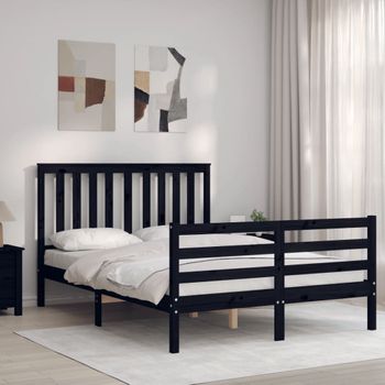 Cama Matrimonial | Cama Para Adultos | Estructura De Cama Con Cabecero Madera Maciza Negro 120x200 Cm Cfw603770