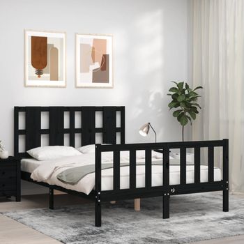 Cama Matrimonial | Cama Para Adultos | Estructura De Cama Con Cabecero Madera Maciza Negro 120x200 Cm Cfw881868