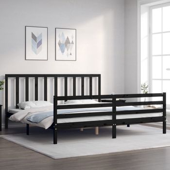 Cama Matrimonial | Cama Para Adultos | Estructura De Cama Con Cabecero Madera Maciza Negro 200x200 Cm Cfw438905