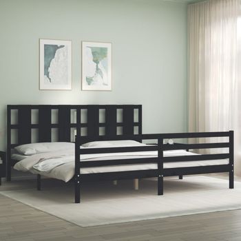 Cama Matrimonial | Cama Para Adultos | Estructura De Cama Con Cabecero Madera Maciza Negro 200x200 Cm Cfw617764