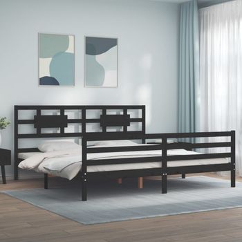 Cama Matrimonial | Cama Para Adultos | Estructura De Cama Con Cabecero Madera Maciza Negro 200x200 Cm Cfw269573