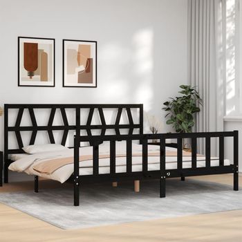 Cama Matrimonial | Cama Para Adultos | Estructura De Cama Con Cabecero Madera Maciza Negro 200x200 Cm Cfw931178