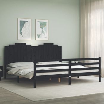 Cama Matrimonial | Cama Para Adultos | Estructura De Cama Con Cabecero Madera Maciza Negro 200x200 Cm Cfw409462