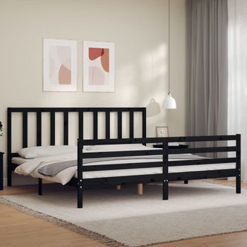 Cama Matrimonial | Cama Para Adultos | Estructura De Cama Con Cabecero Madera Maciza Negro 200x200 Cm Cfw804331