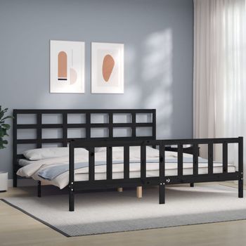 Cama Matrimonial | Cama Para Adultos | Estructura De Cama Con Cabecero Madera Maciza Negro 200x200 Cm Cfw896029