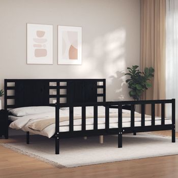 Cama Matrimonial | Cama Para Adultos | Estructura De Cama Con Cabecero Madera Maciza Negro 200x200 Cm Cfw416575