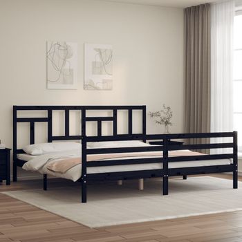 Cama Matrimonial | Cama Para Adultos | Estructura De Cama Con Cabecero Madera Maciza Negro 200x200 Cm Cfw113689