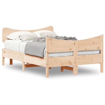 Cama Matrimonial | Cama Para Adultos | Estructura De Cama Con Cabecero Madera Maciza Pino 120x200 Cm Cfw756055