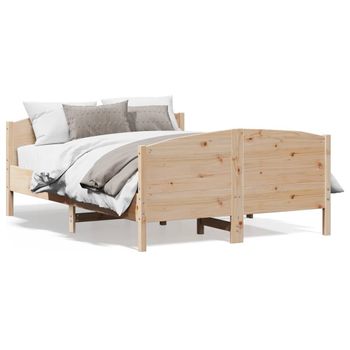 Cama Matrimonial | Cama Para Adultos | Estructura De Cama Con Cabecero Madera Maciza Pino 135x190 Cm Cfw126971