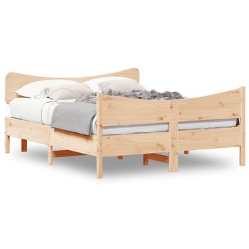 Cama Matrimonial | Cama Para Adultos | Estructura De Cama Con Cabecero Madera Maciza Pino 140x190 Cm Cfw134547