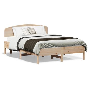 Cama Matrimonial | Cama Para Adultos | Estructura De Cama Con Cabecero Madera Maciza Pino 140x190 Cm Cfw656477