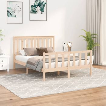 Cama Matrimonial | Cama Para Adultos | Estructura De Cama Con Cabecero Madera Maciza Pino 140x200 Cm Cfw271126