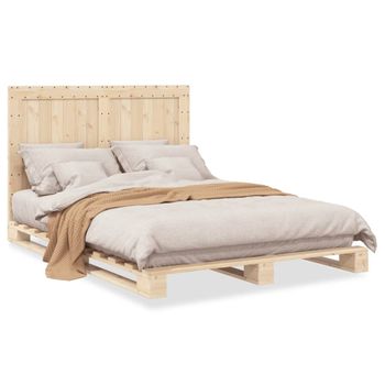 Cama Matrimonial | Cama Para Adultos | Estructura De Cama Con Cabecero Madera Maciza Pino 160x200 Cm Cfw56031