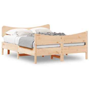 Cama Matrimonial | Cama Para Adultos | Estructura De Cama Con Cabecero Madera Maciza Pino 160x200 Cm Cfw312999