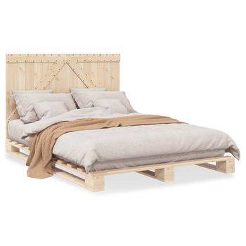 Cama Matrimonial | Cama Para Adultos | Estructura De Cama Con Cabecero Madera Maciza Pino 160x200 Cm Cfw41155