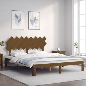 Cama Matrimonial | Cama Para Adultos | Estructura De Cama Con Cabecero Madera Marrón Miel 160x200 Cm Cfw327381