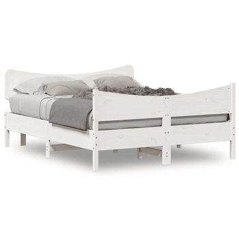 Cama Matrimonial | Cama Para Adultos | Estructura De Cama Con Cabecero Madera Pino Blanco 135x190 Cm Cfw206978