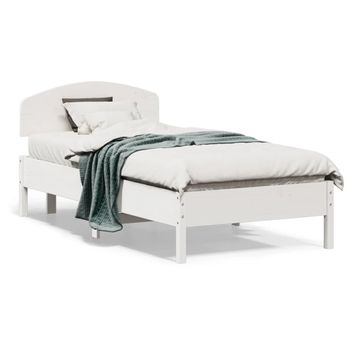 Cama Individual | Cama Para Adultos | Estructura De Cama Con Cabecero Madera Pino Blanco 75x190 Cm Cfw71701