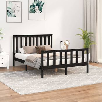 Cama Matrimonial | Cama Para Adultos | Estructura De Cama Con Cabecero Madera Pino Negro 140x200 Cm Cfw958642