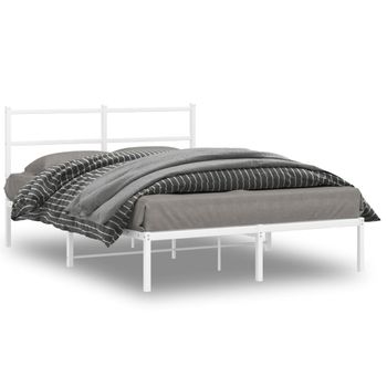 Cama Matrimonial | Cama Para Adultos | Estructura De Cama Con Cabecero Metal Blanca 140x200 Cm Cfw769739