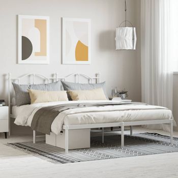 Cama Matrimonial | Cama Para Adultos | Estructura De Cama Con Cabecero Metal Blanca 160x200 Cm Cfw712340