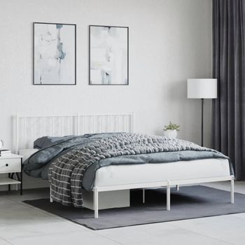 Cama Matrimonial | Cama Para Adultos | Estructura De Cama Con Cabecero Metal Blanca 160x200 Cm Cfw503838